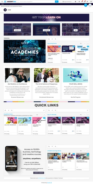 The original LMS home page: crowded banners, image-based text and a long list of quick links