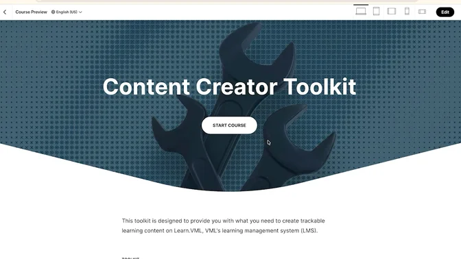 Content Creator Toolkit course page, from its title screen