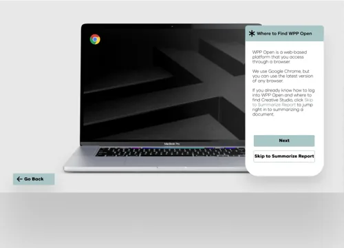 Redesigned simulation: a widescreen MacBook with a WPP Open side panel