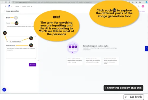 Original screen with large yellow callout bubbles and crossed-circle icons