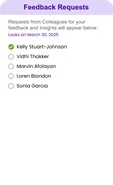Feedback Requests checklist with one colleague's feedback completed